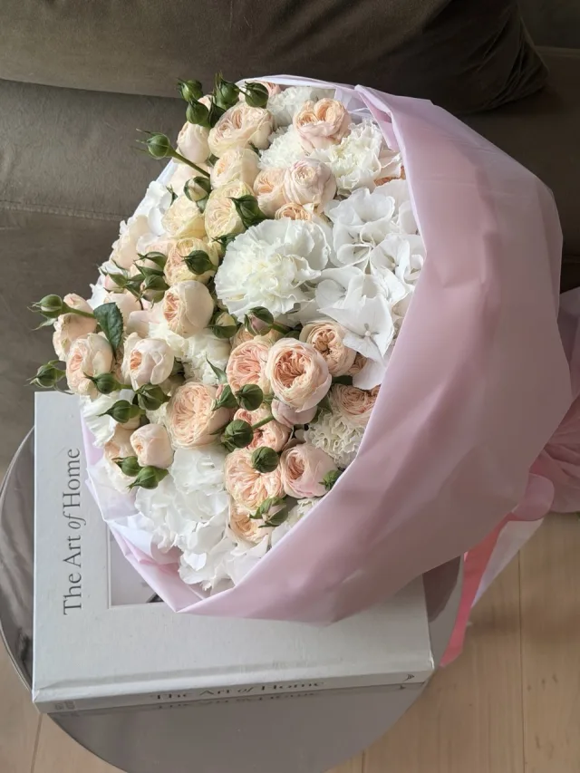 Blush pink and white hydrangea bouquet